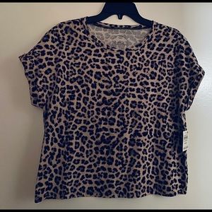 INC Short Sleeve Leopard Print Top